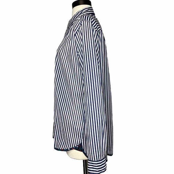 Anthropologie Holding Horses Blue Stripe Blouse Size S Collar Buttons Floral - Picture 2 of 8